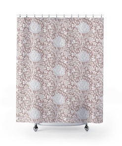 Dusty Rose Floral William Morris Shower Curtain - Vintage Bathroom Accessory