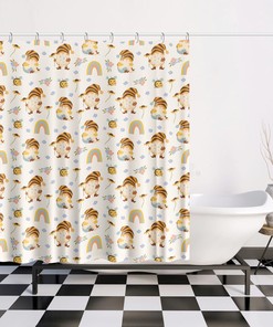Dwarf Bee Bath Curtain Bee and Gnomes Nature Lover Shower Curtain