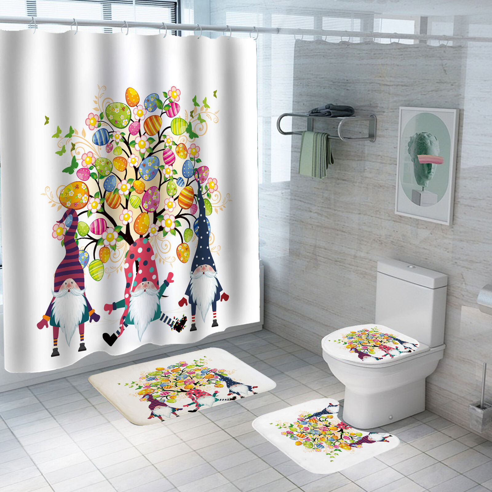 Dwarf Enjoying Easter Day With Travel Shower Curtain Waterproof Fabric
