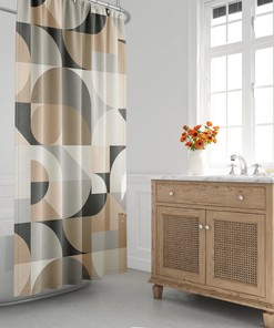Earth Grey Geometric Mid-Century Shower Curtain For Minimalist Bath Decor