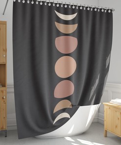 Earth Tone Moon Phase Shower Curtain: Modern Boho Bathroom Decor 