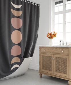 Earth Tone Moon Phase Shower Curtain: Modern Boho Bathroom Decor