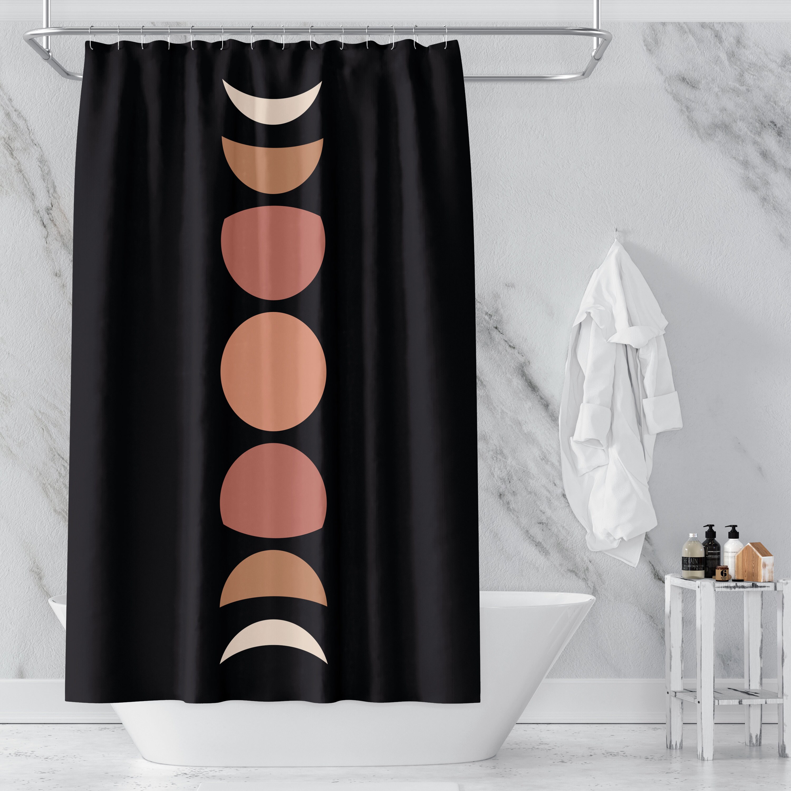 Earth Tone Moon Phase Shower Curtain: Modern Boho Bathroom Decor