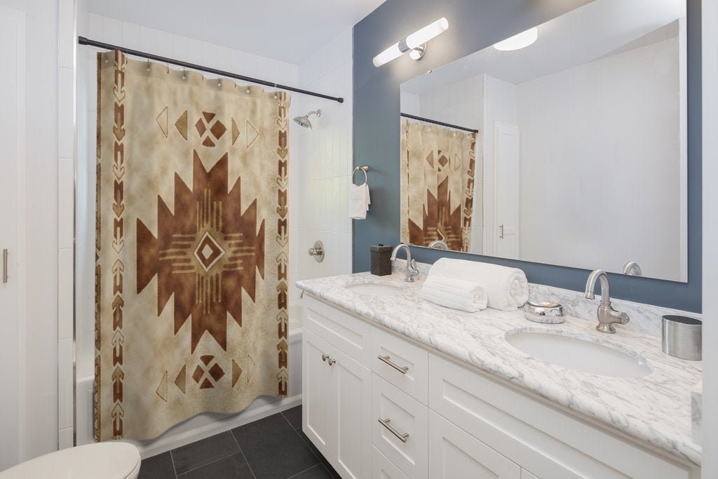 Earth Tones Tribal Shower Curtain - Native American Bathroom Decor
