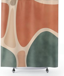 Earthy Geometric Shower Curtain For A Minimalist Bathroom Decor, Natural Bathroom Accessories