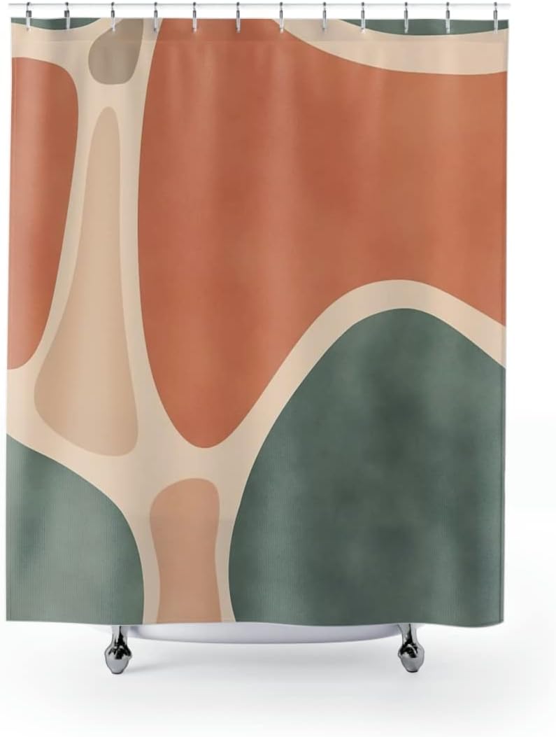 Earthy Geometric Shower Curtain For A Minimalist Bathroom Decor, Natural Bathroom Accessories