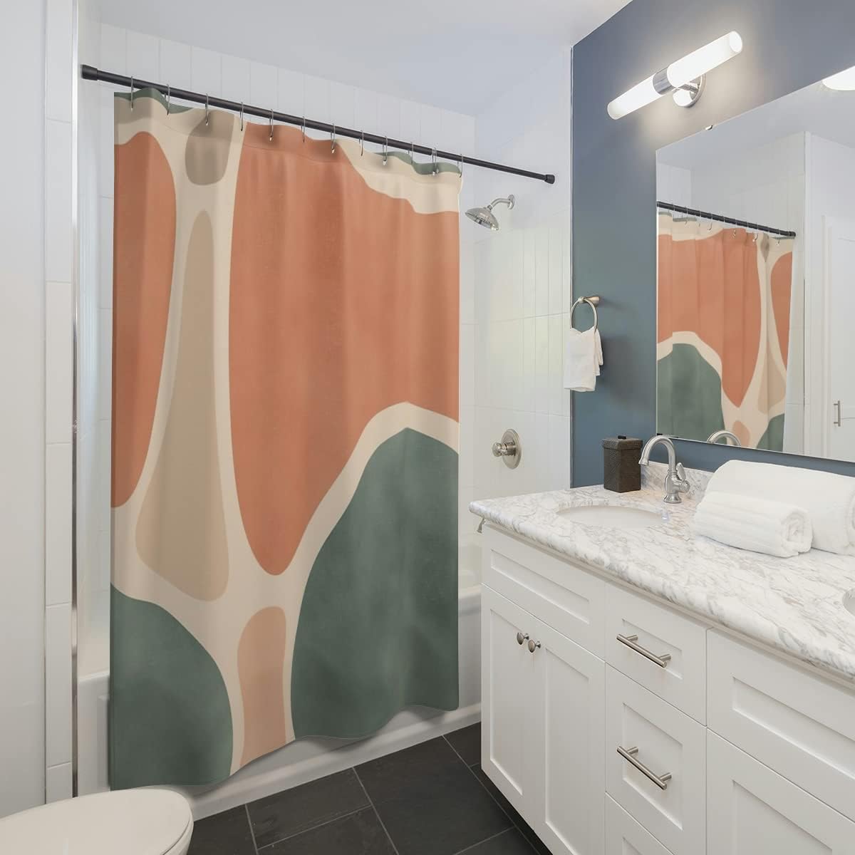 Earthy Geometric Shower Curtain For A Minimalist Bathroom Decor, Natural Bathroom Accessories - Image 2