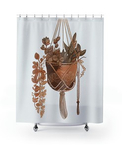Earthy Rustic Style Macrame Oasis Shower Curtain - Add a Touch of Southwestern Desert Aesthetic to Your Boho Bathroom. 