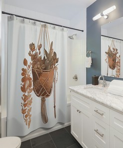 Earthy Rustic Style Macrame Oasis Shower Curtain - Add a Touch of Southwestern Desert Aesthetic to Your Boho Bathroom.