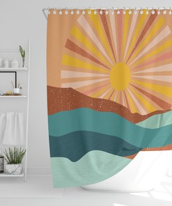 Earthy Sunrise Shower Curtain For A Nature-Inspired Bathroom Decor, Organic Bathroom Accessories