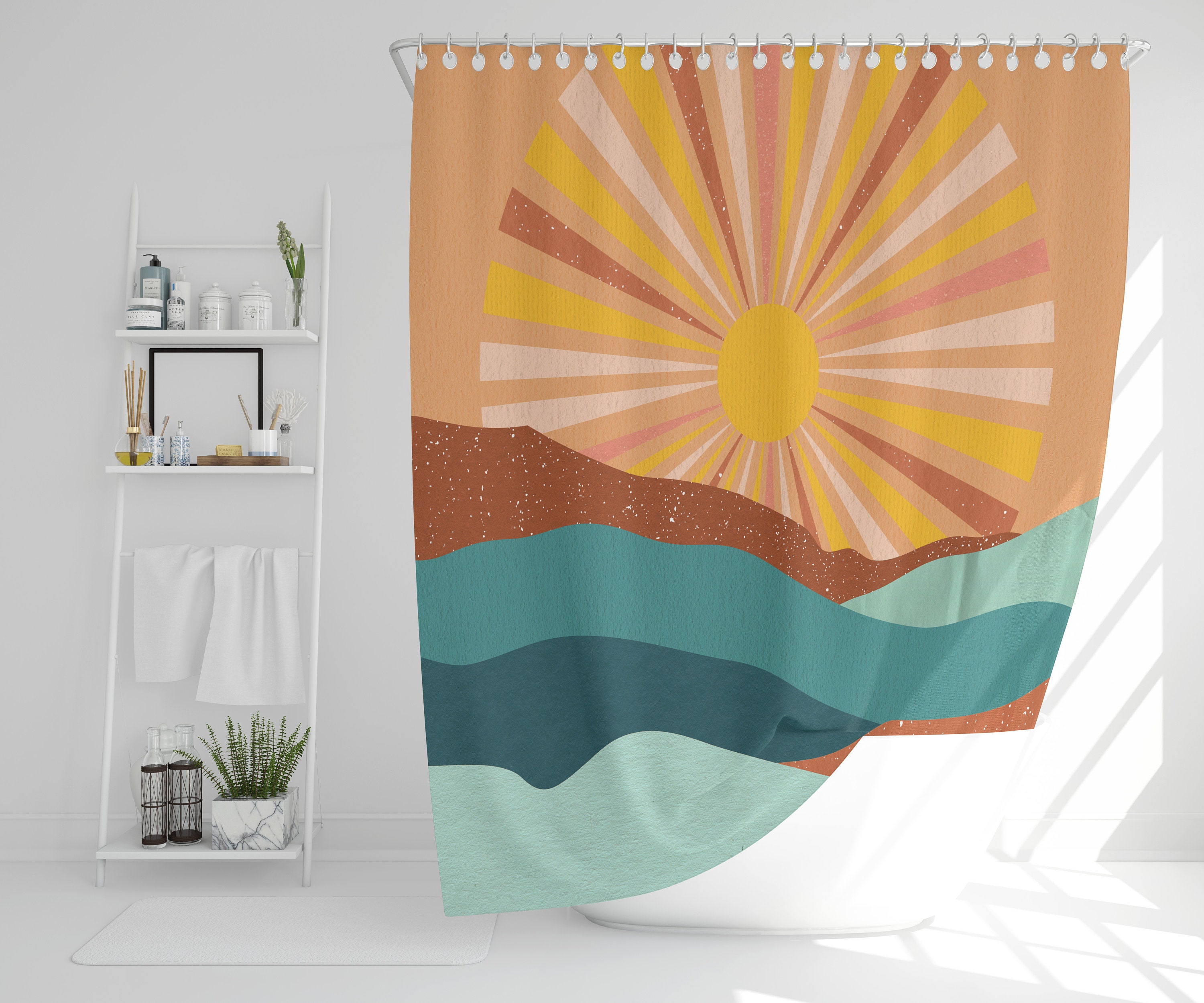 Earthy Sunrise Shower Curtain For A Nature-Inspired Bathroom Decor, Organic Bathroom Accessories