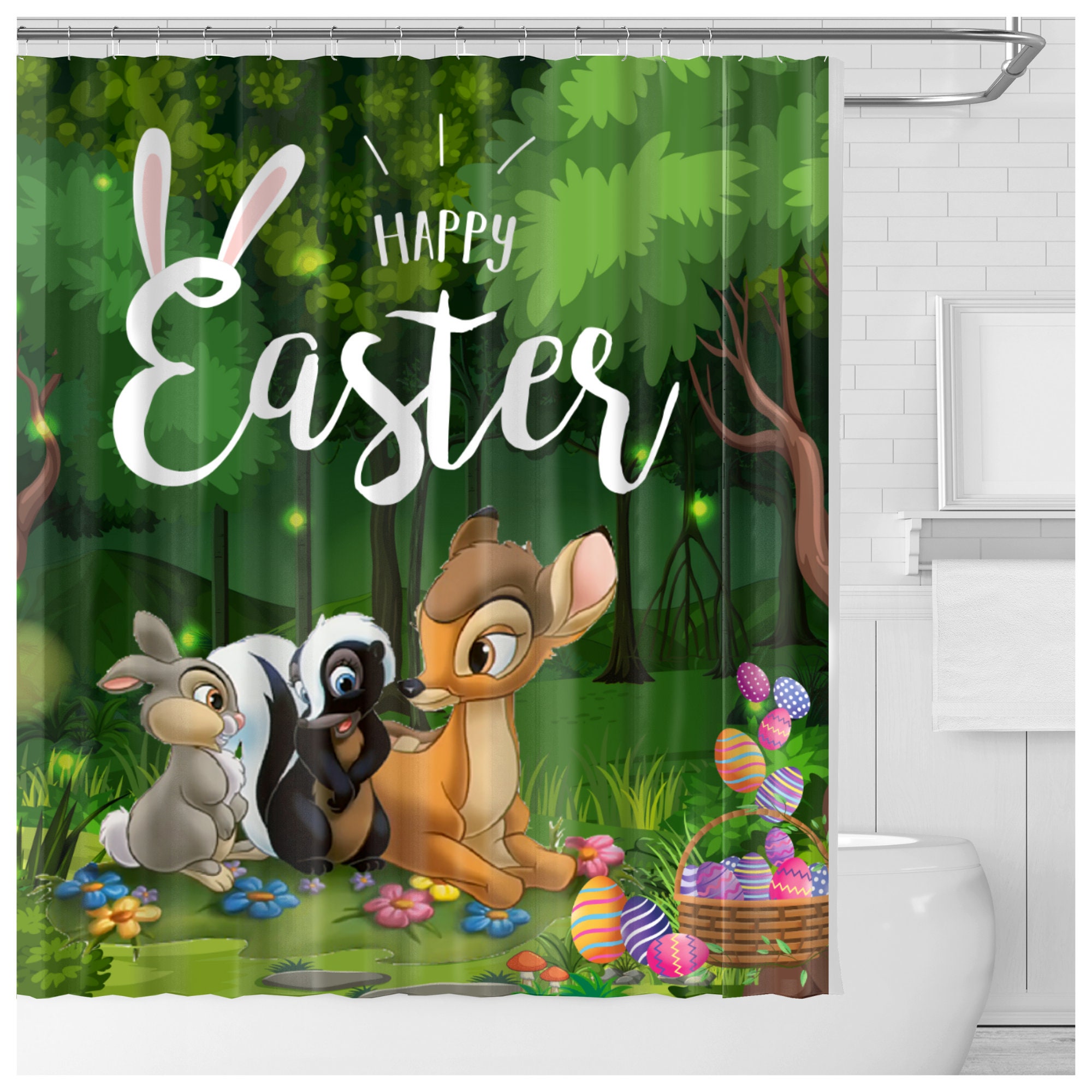 Easter Basket Eggs Waterproof Shower Curtain - Festive Bathroom Decor
