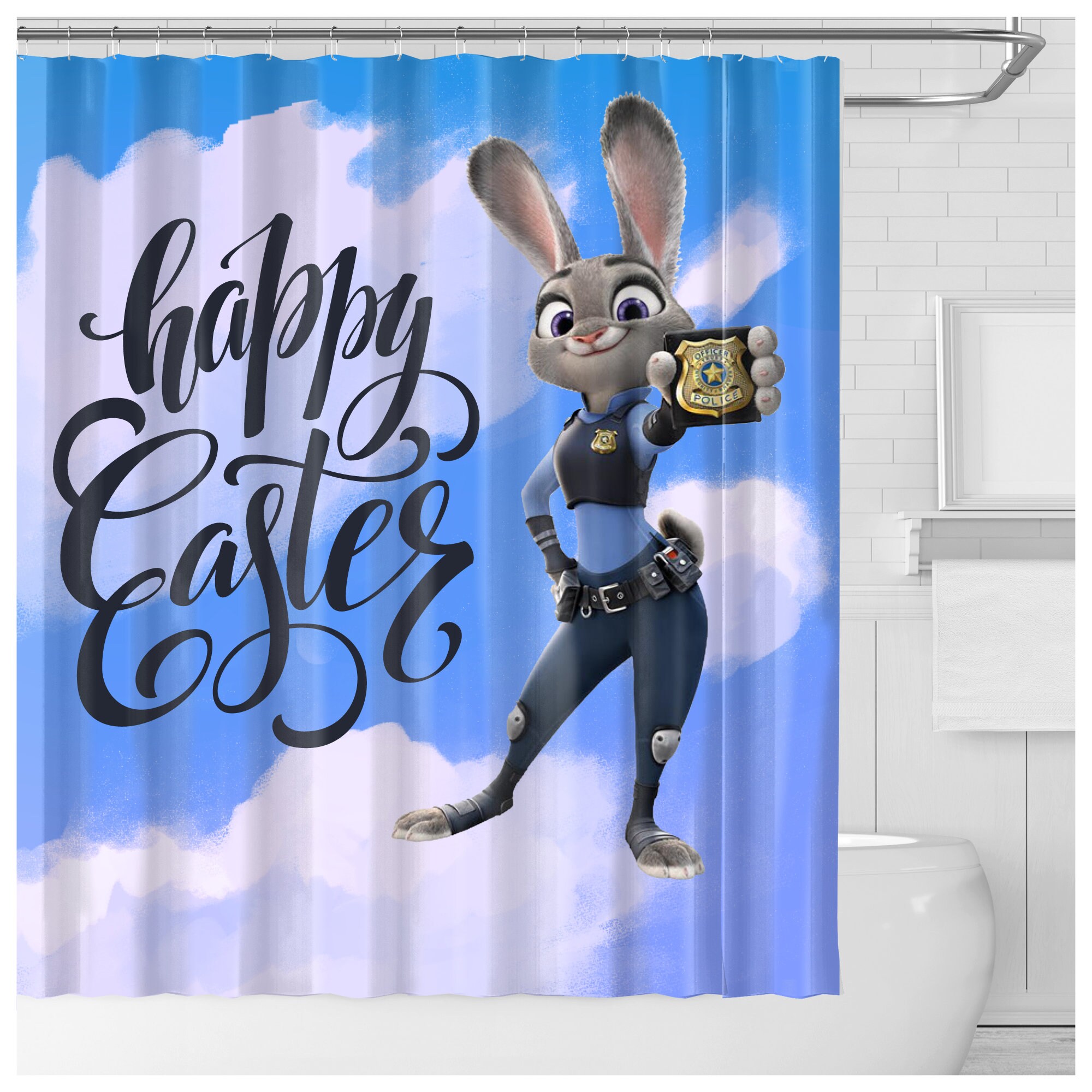 Easter Bunny And Eggs Shower Curtain - Cute Spring Bathroom Decor