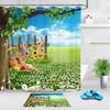 Easter Bunny And Floral Green Grass Shower Curtain For Bathroom