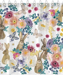 Easter Bunny And Flower Print Shower Curtain For A Fun And Festive Bathroom