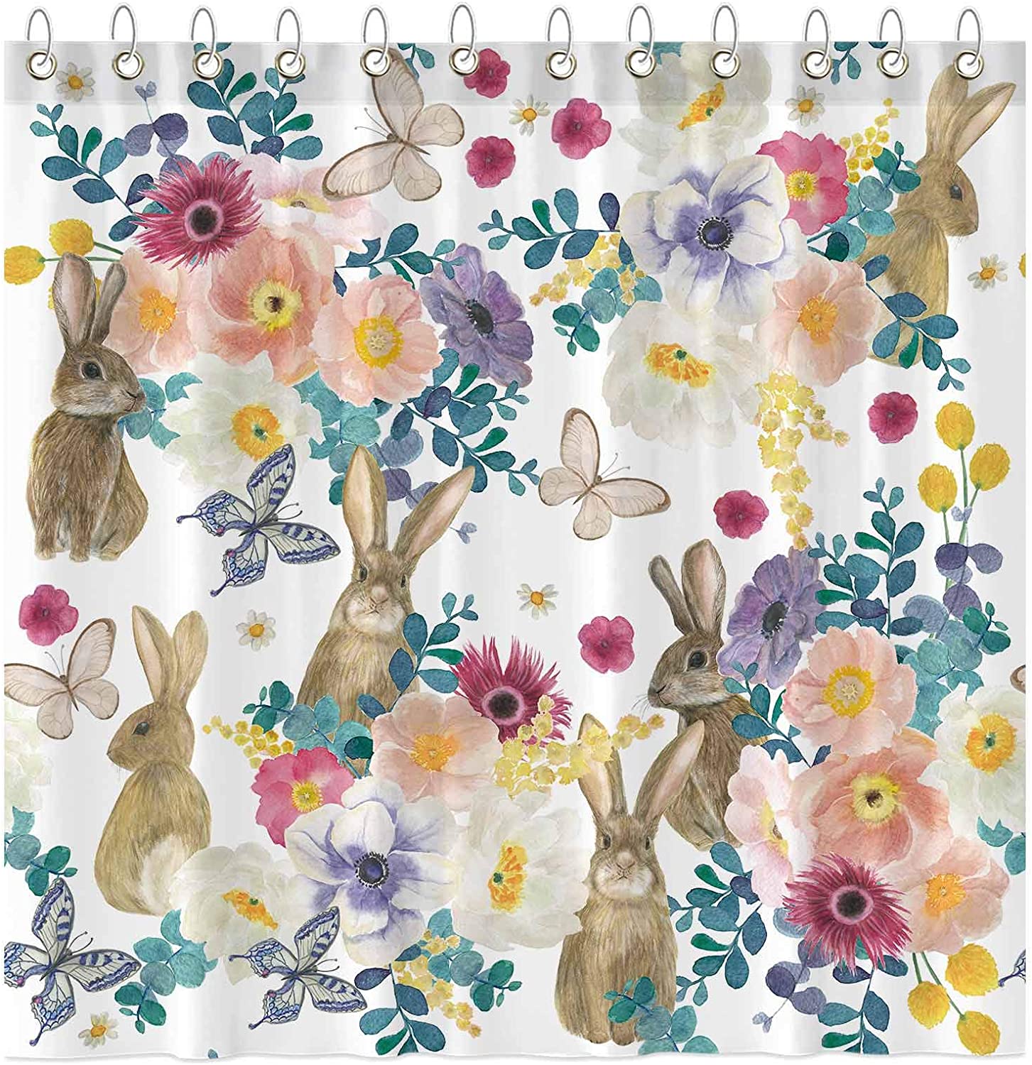 Easter Bunny And Flower Print Shower Curtain For A Fun And Festive Bathroom