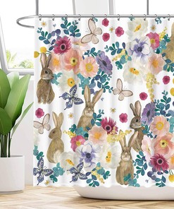 Easter Bunny And Flower Print Shower Curtain For A Fun And Festive Bathroom