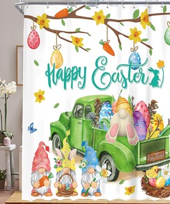 Easter Bunny And Gnomes With Bunny Eggs And Tulips Shower Curtain For Home Decor