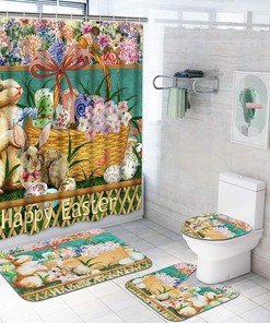Easter Bunny And Spring Flowers Shower Curtain For Kids Bathroom Decor