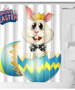 Easter Bunny Brushing Eggs Shower Curtain - Adorable Bunny Bathroom Decor