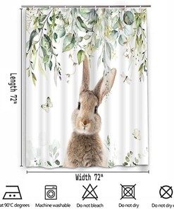 Easter Bunny Butterfly Foliage Decoration Shower Curtain for Bathroom