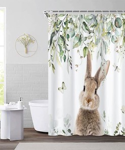 Easter Bunny Butterfly Foliage Decoration Shower Curtain for Bathroom 
