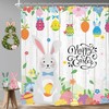 Easter Bunny Cartoon Shower Curtain With Cute Eggs Rabbit Funny Happy Wooden Floral Leaves