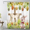 Easter Bunny Colorful Egg And Yellow Flower On White Fabric Shower Curtain With Curtain Full Size