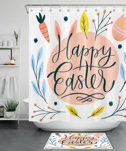 Easter Bunny Ears and Leaves Shower Curtain with Egg-citing Springtime Designs