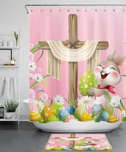 Easter Bunny Egg And Daisy Print Shower Curtain For Bathroom Decor
