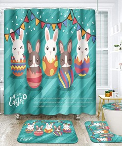 Easter Bunny Egg Shower Curtain | Blue Cute Bathroom Decor