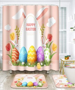 Easter Bunny Egg Shower Curtain | Pink Cute Bathroom Decor
