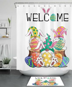 Easter Bunny Eggs Shower Curtain - Cute Bunny Gnome Bathroom Decor