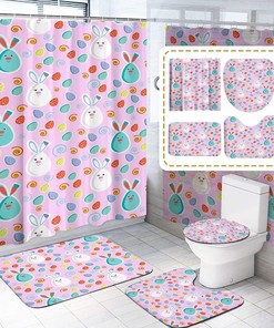 Easter Bunny Eggs Shower Curtain, Cute Rabbit Head Decoration For Your Bathroom