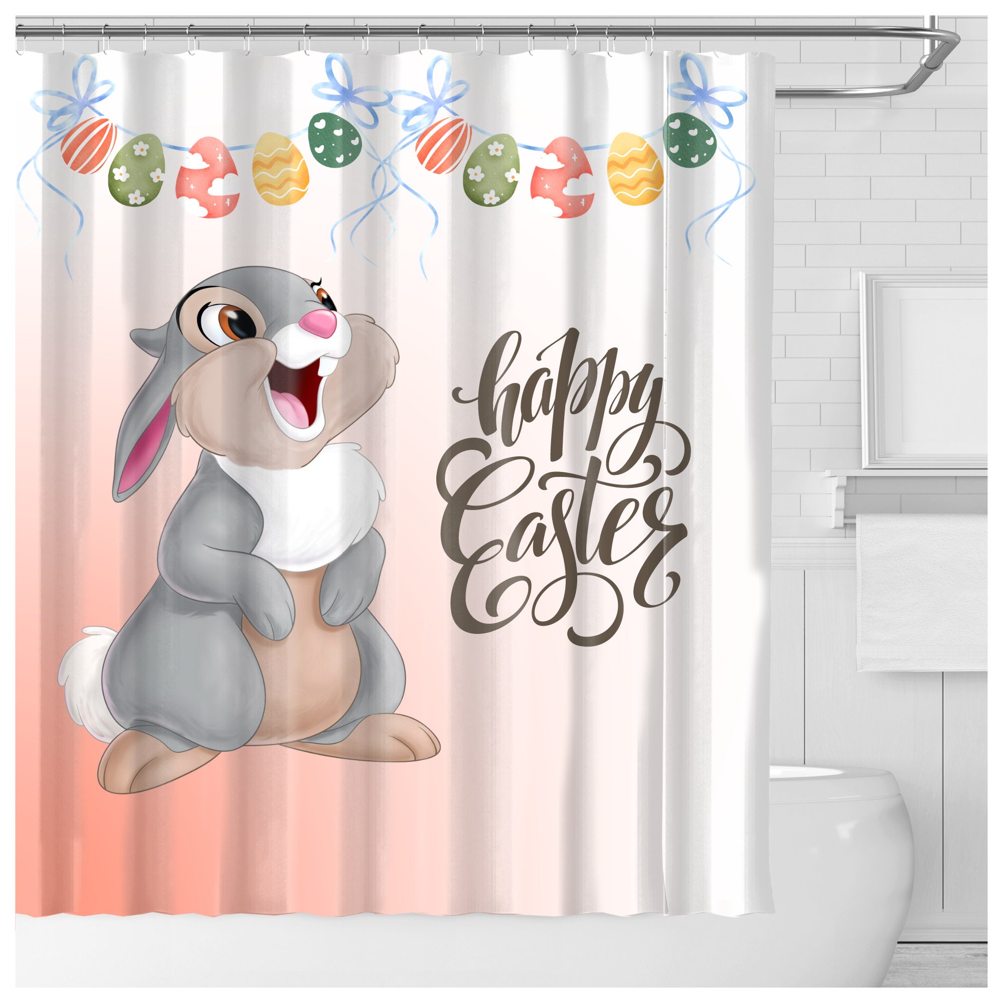 Easter Bunny Eggs Shower Curtain - Spring Nature Decor For Bathroom
