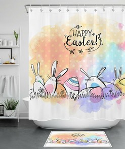 Easter Bunny Eggs Shower Curtain - Watercolor Bathroom Decor
