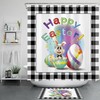 Easter Bunny Farmhouse Buffalo Plaid Shower Curtain With Cute Bunny Egg