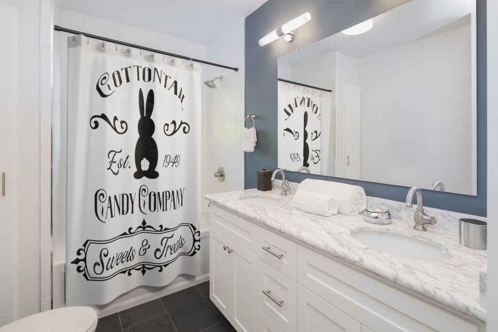 Easter Bunny Farmhouse Shower Curtain - Cute Farm Life Shower Curtain For Spring - Image 2