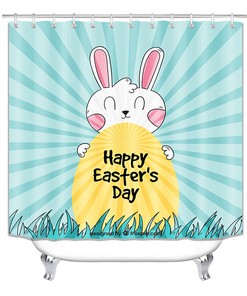 Easter Bunny & Flowers Shower Curtain - Cute Funny Rabbit Bathroom Decor