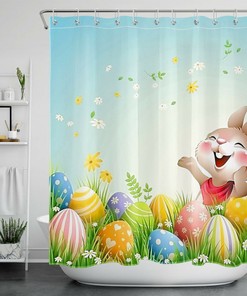 Easter Bunny Gnome Elf Shower Curtain - Colorful Bunny Eggs Decoration