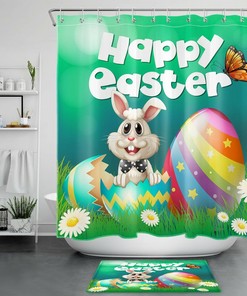 Easter Bunny Gnome Shower Curtain - Cute Farmhouse Bathroom Decor