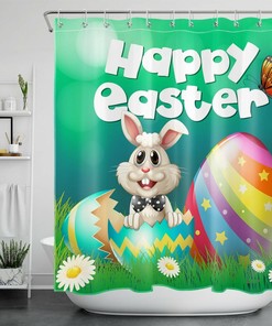 Easter Bunny Gnome Shower Curtain - Cute Farmhouse Bathroom Decor