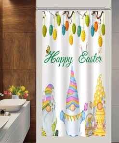 Easter Bunny Gnomes Shower Curtain with Colorful Eggs and Butterfly Design for Festive Bathroom