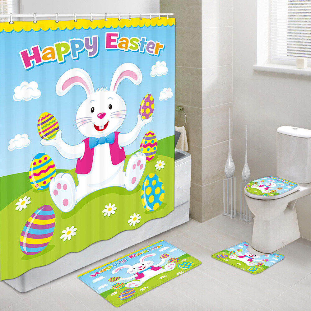 Easter Bunny Graffiti Shower Curtain - Playful Bathroom Decoration