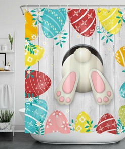 Easter Bunny Green Grass Shower Curtain - Playful Bunny Rabbit Bathroom Decor