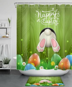 Easter Bunny Lawn Eggs Shower Curtain - Cute Bunny Spring Bathroom Decor