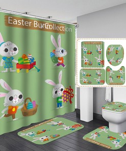 Easter Bunny Rabbit Floral Shower Curtain - Cute Cartoon Bathroom Decor