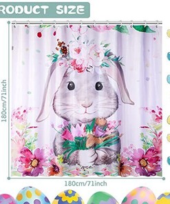 Easter Bunny Rabbit and Spring Flowers Shower Curtain for Fun Theme Bathroom