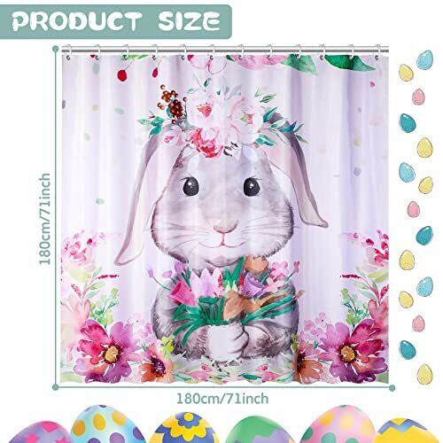 Easter Bunny Rabbit and Spring Flowers Shower Curtain for Fun Theme Bathroom