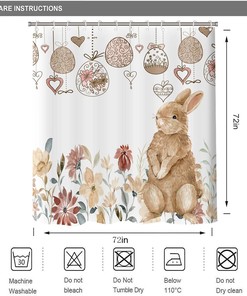 Easter Bunny Shower Curtain, Bunny Easter Egg Curtain for Bathroom Decor, Spring Floral Bath Curtain